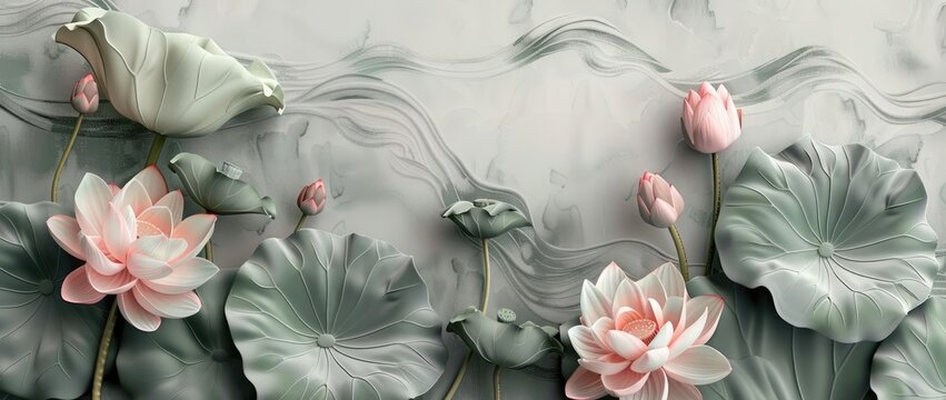 Pink lotuses in clear water, creating a calming scene of floral tranquility