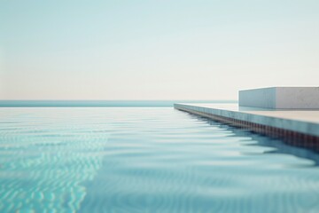 Fototapeta premium Calm Poolside A clean, minimal background with a blank product mockup space beside a calm, clear pool