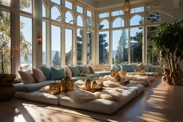 Serene and inspiring Buddhist meditation room., generative IA