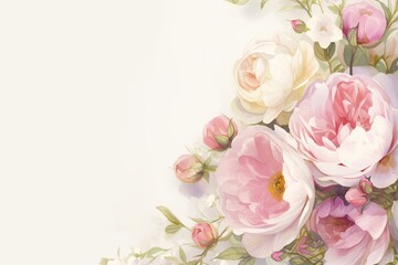 Delicate Watercolor Roses on White Background