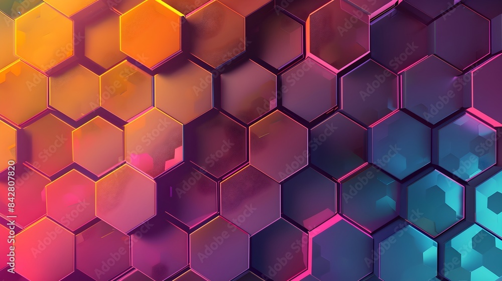 Poster vibrant art with abstract hexagonal patterns showcasing technological innovation