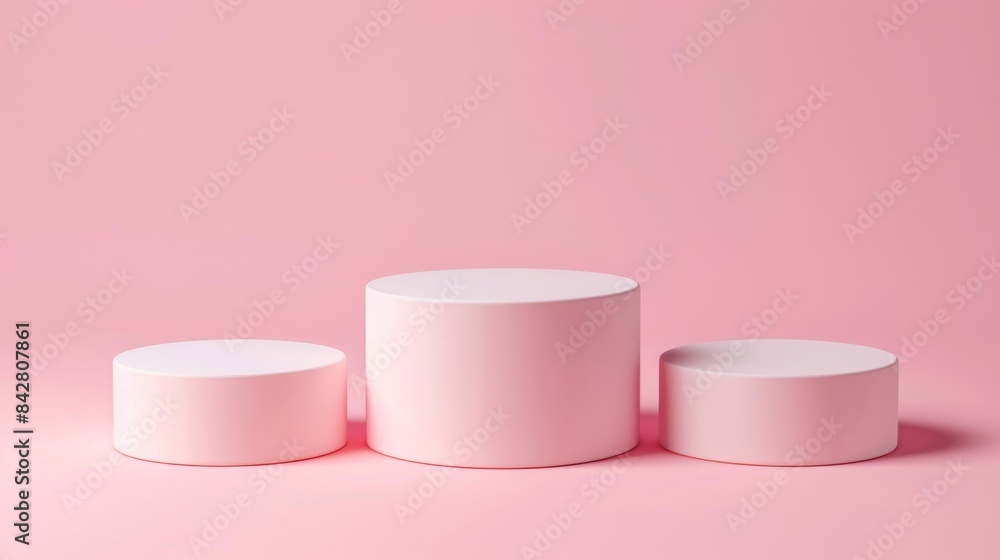 Poster animated 3d render of abstract minimal geometric forms. a pink podium for your design.
