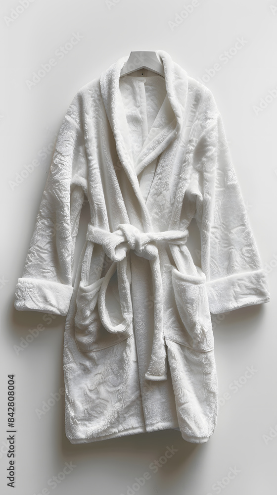 Wall mural White soft bathrobe top view isolated on a white background