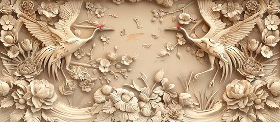3d animal Wallpaper Background golden art for digital printing wallpaper, mural, custom design wallpaper. AI generated illustration