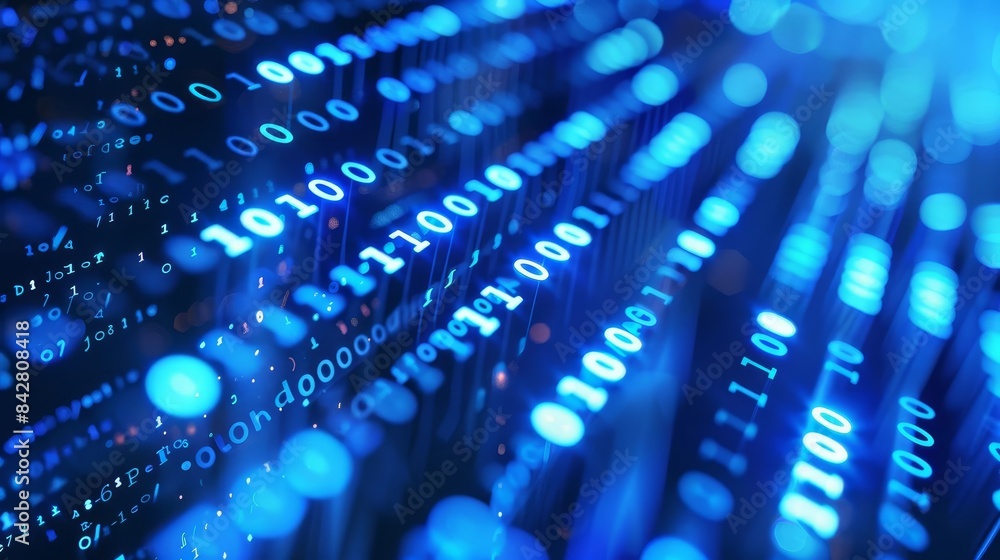 Wall mural futuristic digital binary code data stream in vibrant blue hues cyber security concept