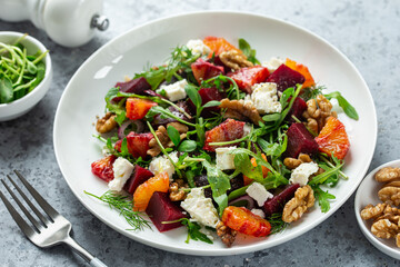 Blood orange, beetroot, feta and walnut salad