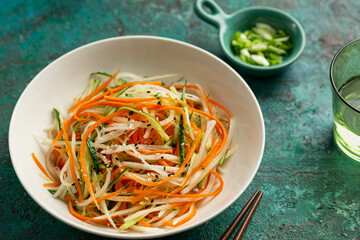 cucumber, carrot and daikon radish salad