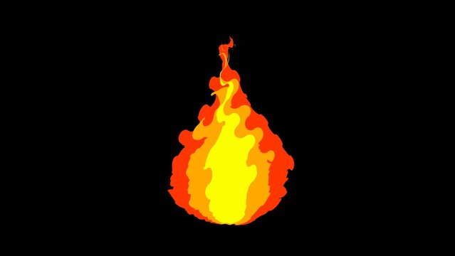 Fire animation with a cartoon fire effect on a transparent background. Transparent 4K Alpha Channel. Seamless loop. Perfect for explainer video, commercials, and digital art projects.