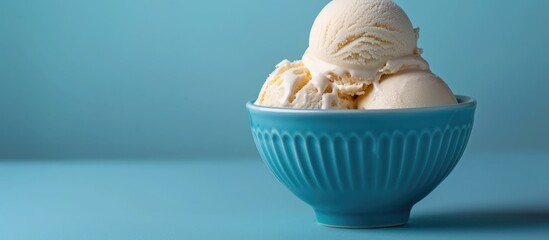 Vanilla ice cream served in a blue bowl