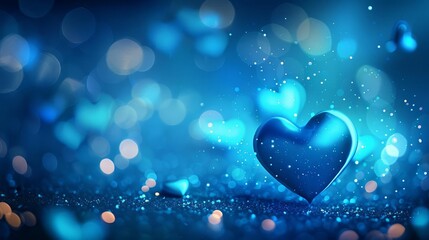 glowing neon blue heart bokeh lights abstract valentines day background illustration