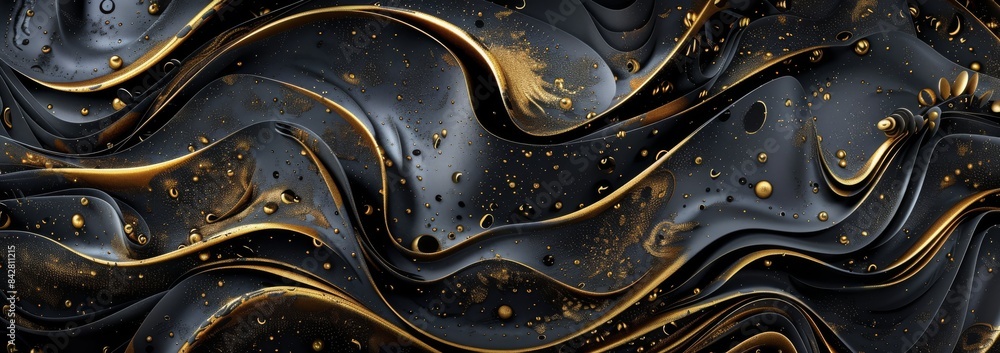 Poster 3d rendering of an abstract black background with gold lines.