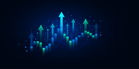 business strategy investment growth and finance economy. trader is showing a growing stock market. progress to success concept. vector illustration fantastic design.	
