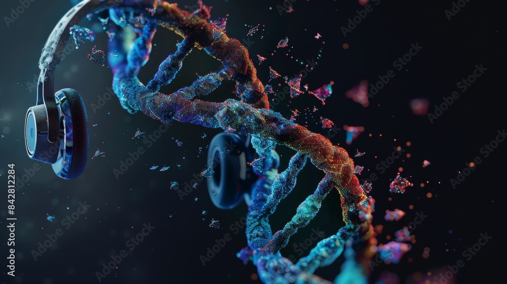 Poster genetic engineering and nanorobots being used to substitute part of the dna molecule. 3d render.