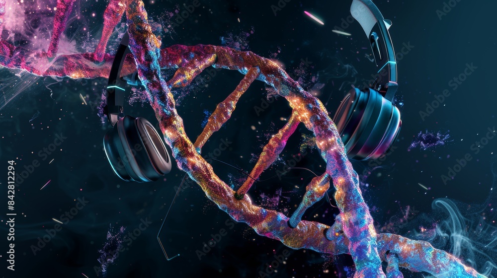 Poster an image depicting a genetic engineering concept and a nanorobot replacing part of the dna molecule.