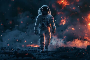 The silence of space enveloped the astronaut as he walked, making the sounds of his breathing and footsteps on the planet's surface seem almost surreal