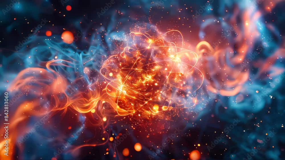 Aufkleber abstract golden bokeh with flying dots circles energy particles and light rays background