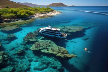 Fototapeta premium Molokini Crater in Hawaii Paradisiacal dive in half moon., generative IA