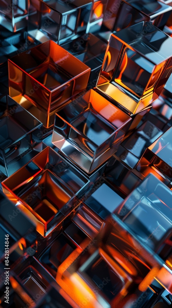 Poster this is an abstract background made of metal cubes that is rendered 3d. the image is square in forma