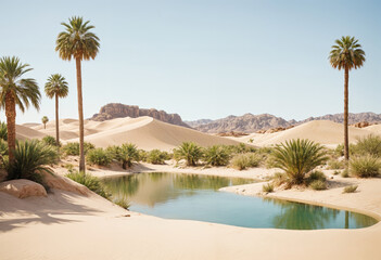 Fototapeta premium a beautiful desert landscape with palm trees and an oasis in the middle of the desert