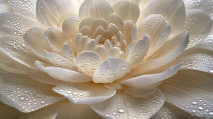 Close-up of flower petals with dew drops, intricate and detailed