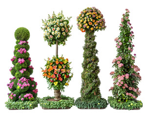 Elegant Topiary Trees  on transparent background 