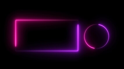 Glowing neon effect rectangle frame illustration isolated on black background.