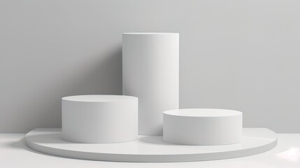 White product podium stage, cylinder shape design element