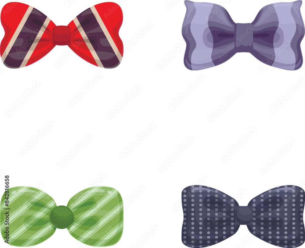 Poster collection of elegant bow ties in various patterns and colors suitable for formal attire