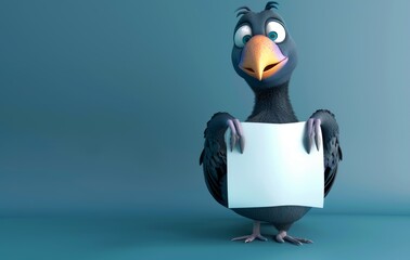 Obraz premium An adorable white goose hangs over an empty white poster. Stock.