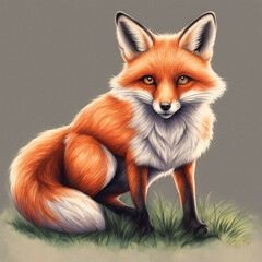Fototapeta premium a-little-fox-charactercolored-pencil-sketch 