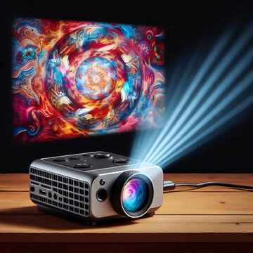 Close up mini projector. Generative AI