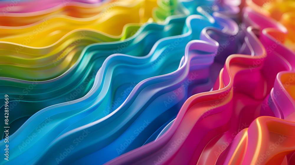Poster Colorful curved lines. rainbow color swirls. 3d rendering abstract background 