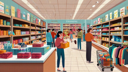 an-animated-illustration-of-a-busy-retail-store-with-shelves-full-of-various-products