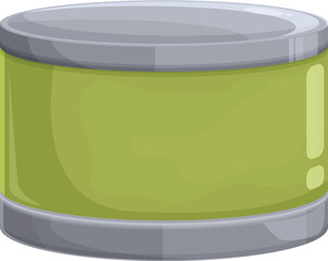Closed green round tin can for keeping different food, groceries or building materials