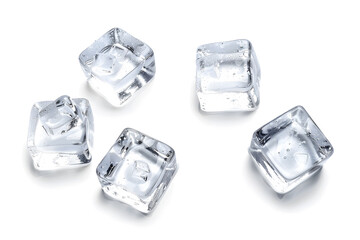 Ice cubes collection top view isolated on white background