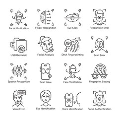 Collection of Biometric Methods Linear Icons 

