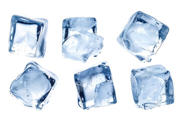 Obraz premium Ice cubes collection top view isolated on white background