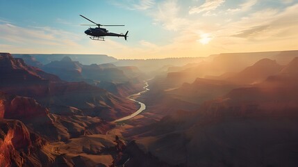 Aerial View of Grand Canyon during Helicopter Tour with Defocused Scene