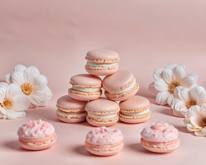 Fototapeta premium pink macaroons and roses