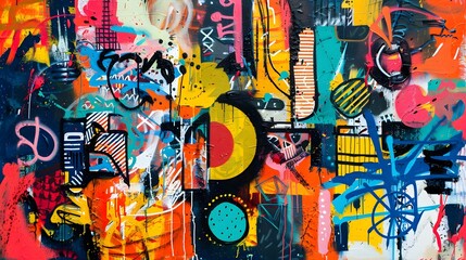 Fototapeta premium Vibrant Street Art Style Painting with Bold Graffiti and Urban Elements