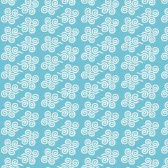 A blue and white pattern of swirling clouds. The pattern is very intricate and detailed
