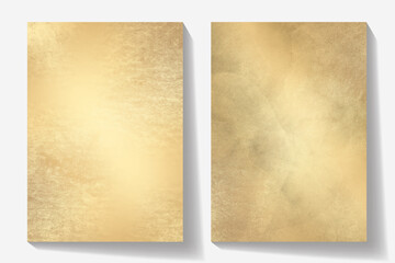 Obraz premium Gold watercolor vector old paper background set for cards, flyer, poster, banner and cover design. Vintage hand drawn watercolour illustration for design. Place for text. Aged texture template.