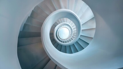 A spiral staircase with white steps