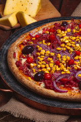 pizza on a board