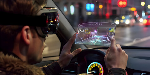 "Futuristic Car HUD Navigation - Augmented Reality Driving"