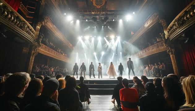 AI generator image of Movie theater,Broadway,Theater curtain and stage with dramatic lighting,concert performance