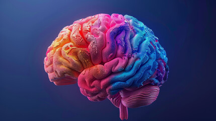 Colorful digital illustration of a human brain, showcasing intricate neural connections against a dark gradient background.