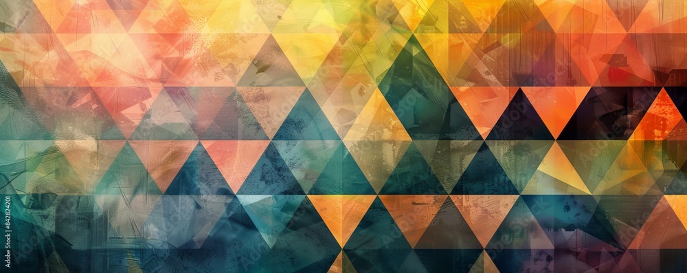 Poster Colorful triangular geometric abstract background, vibrant pattern. Modern digital art concept