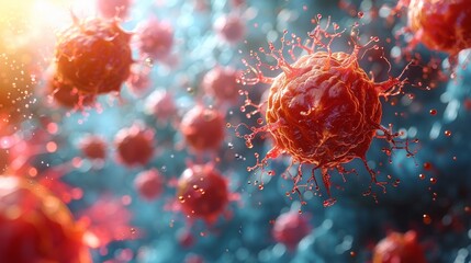Illustration of T cells or cancer cells in 3D.
