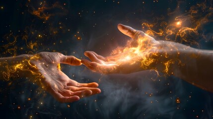 Hands Reaching into Ethereal Light Symbolizing Hope and Spiritual Connection